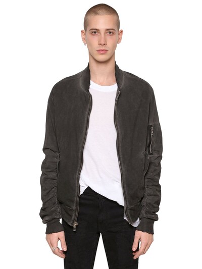 Rta Raw Cut Washed Canvas Bomber Jackets In Washed Black