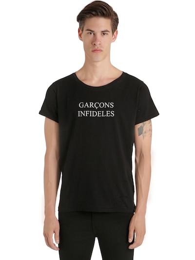Garcons Infideles Logo Printed Distressed Jersey T-shirt In Black