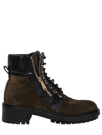 BALMAIN 40MM ARMY SUEDE & LEATHER ANKLE BOOTS,66ILNS009-MTQ30