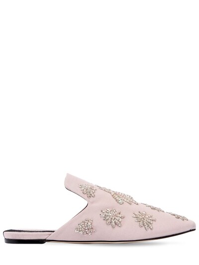 Sanayi313 10mm Twill Mules W/ Embroidered Spiders In Rose