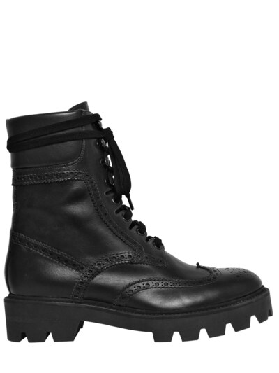 Mulberry 30mm Brogue Leather Combat Boots In Black