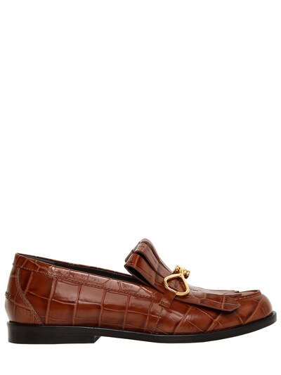 Mulberry 20mm Fringed Croc Embossed Loafers In Tan