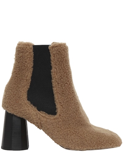 Suecomma Bonnie 80mm Furry Faux Shearling Ankle Boots In Beige