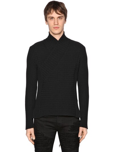 Balmain Wool Knit Sweater In Black