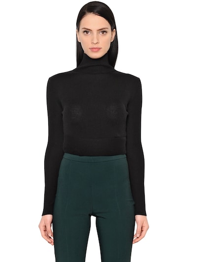 Antonio Berardi Wool & Silk Cropped Sweater, Black In Black