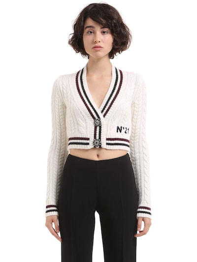 N°21 WOOL & MOHAIR CABLE KNIT CROP CARDIGAN,66IMDV009-MTEwMg2