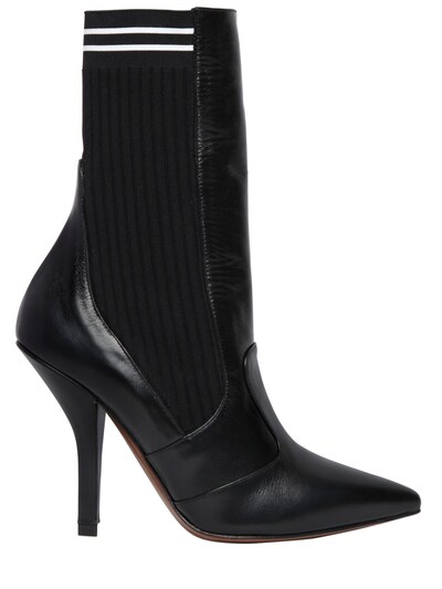 FENDI 105MM LEATHER & KNIT ANKLE BOOTS,66IP14004-RjA3TFY1