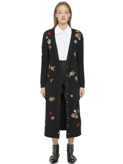 RED VALENTINO LONG FLORAL WOOL BLEND KNIT CARDIGAN,66IP25015-ME5P0