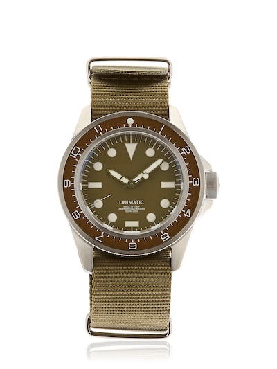 Unimatic Modello Uno U1-dz Automatic Brushed Stainless Steel And Webbing Watch In Army Green