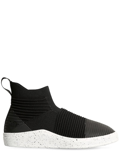 Adno Rib & Knit Slip-on Mid Top Sneakers In Black