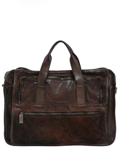 Numero 10 Leather Briefcase Bag W/ Vintage Effect In Brown