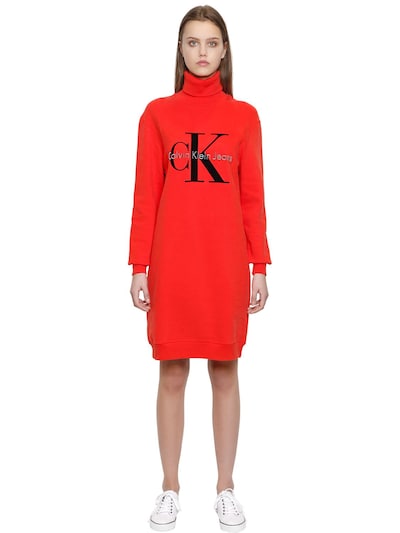 Calvin Klein Jeans Est.1978 True Icon Cotton Sweatshirt Dress In Red