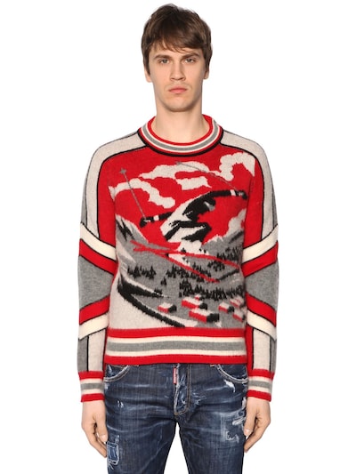 Dsquared2 Ski Jacquard Wool Knit Sweater In Red,grey,white