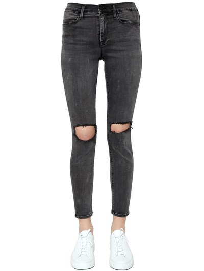 Frame Le High Skinny Ripped Denim Jeans In Grey
