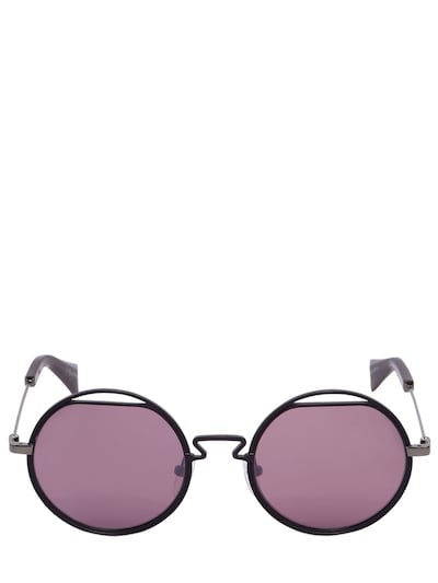 Yohji Yamamoto Round Metal Cutout Sunglasses, Purple In Purple