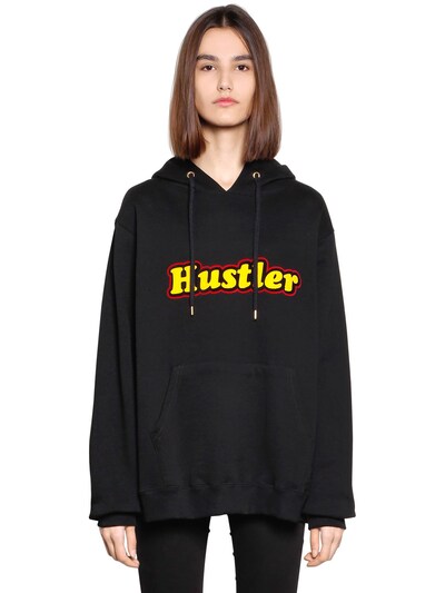 Gcds Hustler Flocked Cotton Sweatshirt In Black