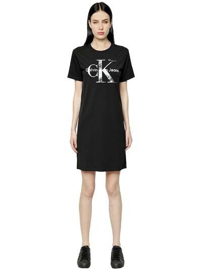 Calvin Klein Jeans Est.1978 True Icon Cotton Jersey T-shirt Dress In Black
