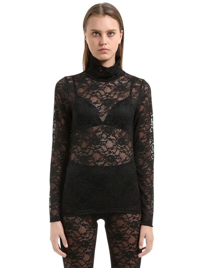 Ma'an Stretch Lace Long Sleeve Top In Black