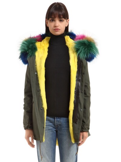 Furs66 Cotton Canvas Jacket W/ Fur In Green
