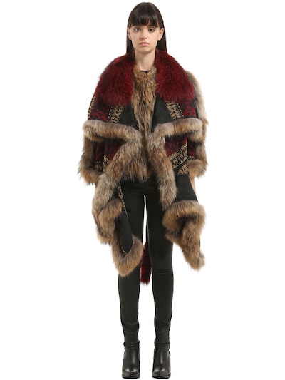 Amuck Fur & Tapestry Fabric Patchwork Jacket In Multicolor