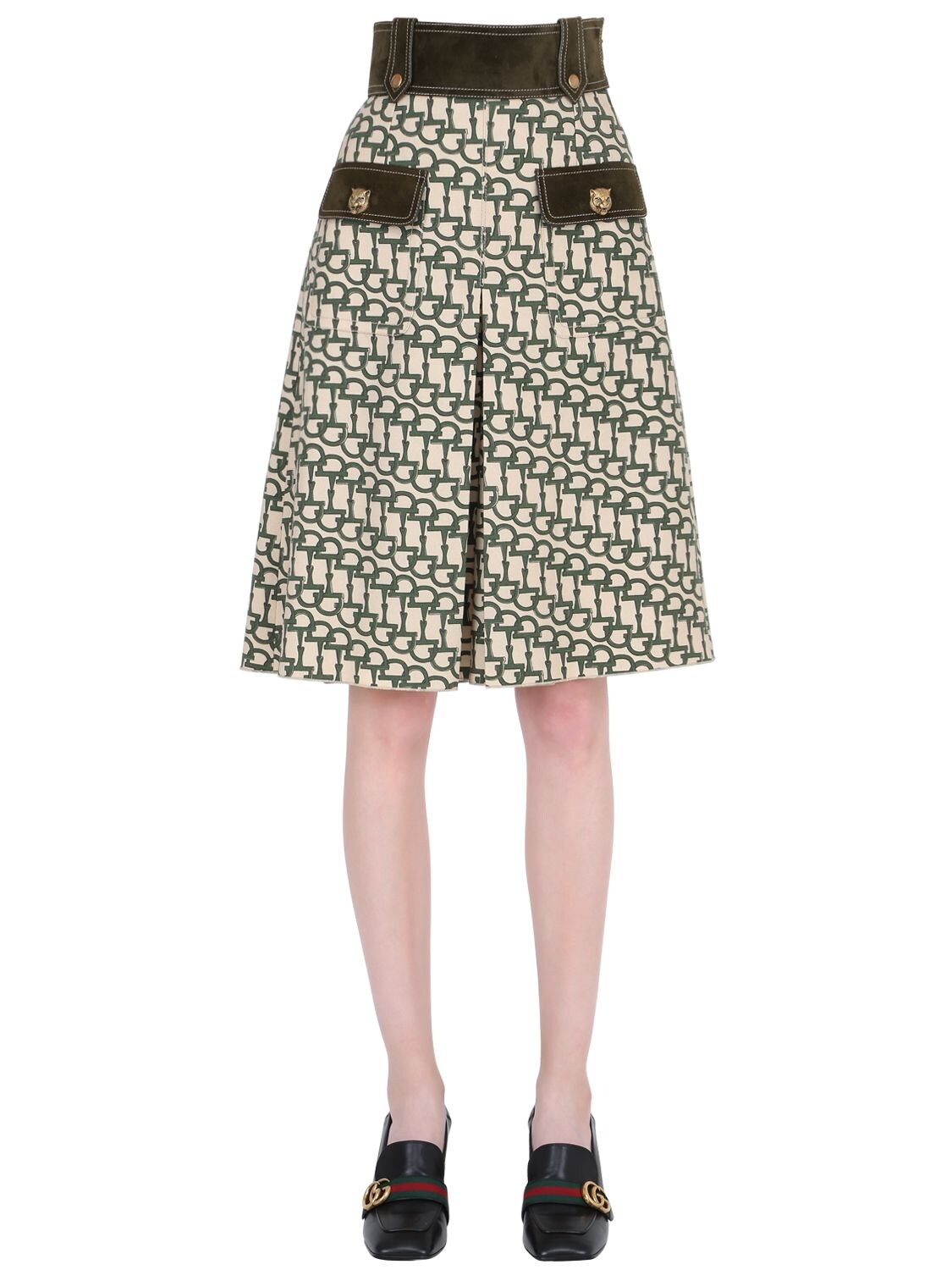PRINTED WOOL SHORTS W/ SUEDE DETAILS