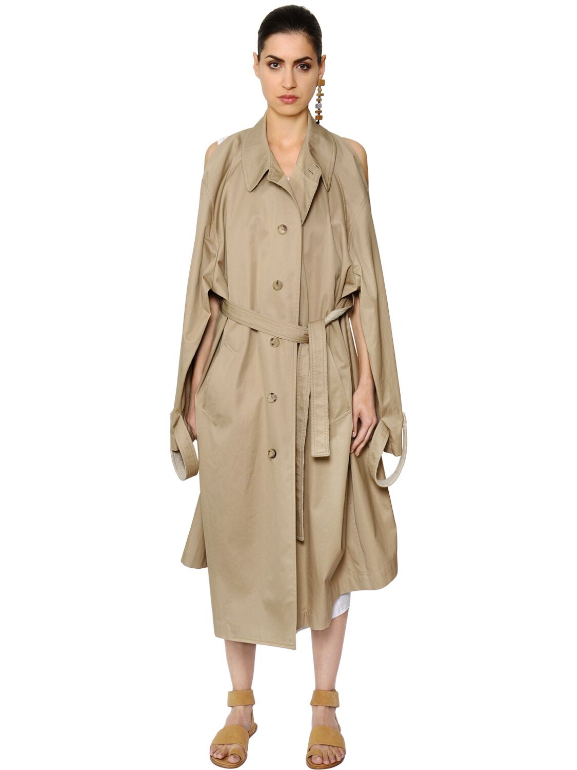 CUTOUT COTTON TWILL TRENCH COAT