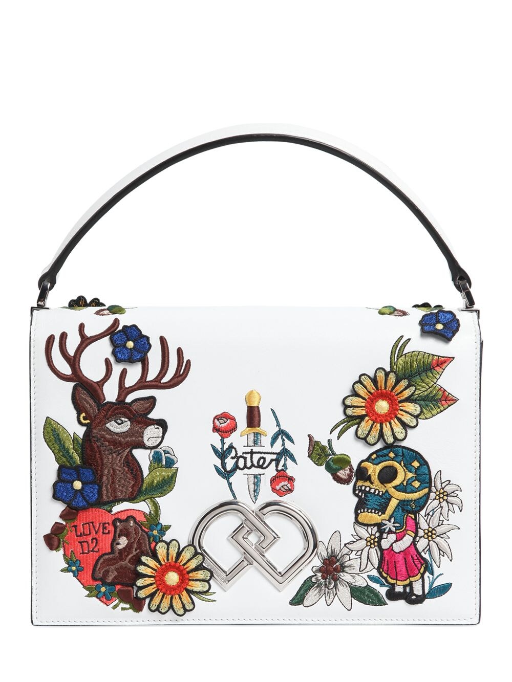 LARGE EMBROIDERED LEATHER TOP HANDLE BAG