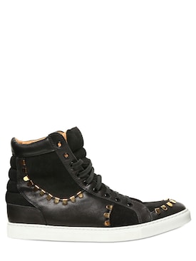 LOUIS LEEMAN   SNEAKERS IN PELLE E CAMOSCIO CON BORCHIE