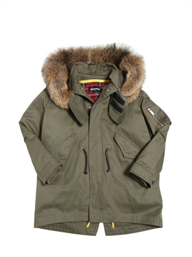 dsquared2 - 毛领棉华达呢派克大衣 - 军绿色