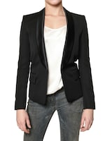 BALMAIN   SEIDEN SATIN KRAGEN WOLL CREPE JACKE