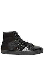 HOGAN REBEL   SNEAKERS ALTE IN CAMOSCIO E PAILLETTES 20MM