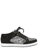 JIMMY CHOO   SNEAKERS IN PELLE SCAMOSCIATA CON INSERTI GLITTER